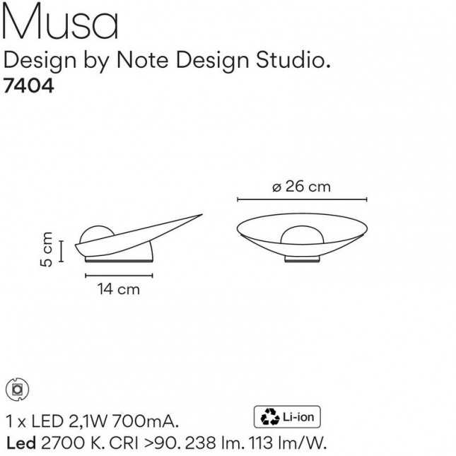 MUSA CORDLESS LAMP 7404 BY VIBIA