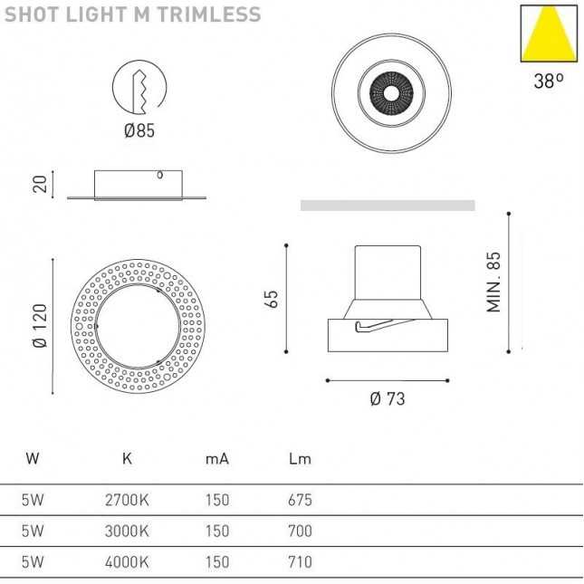 SHOT LIGHT M 5W TRIMLESS BY ARKOS LIGHT